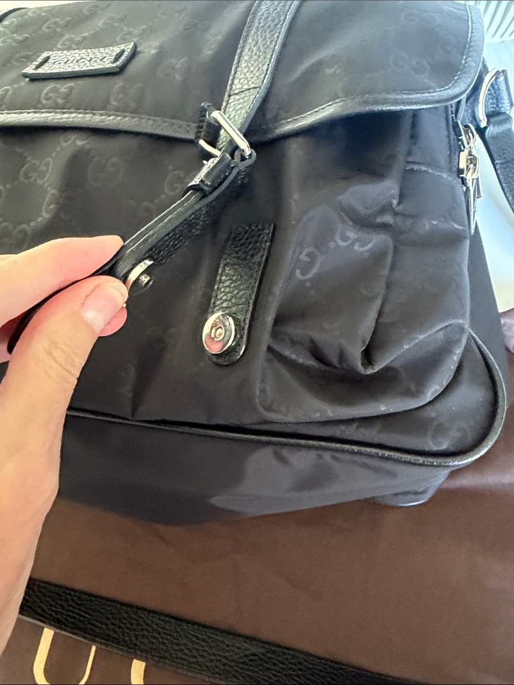 Gucci Black GG Nylon Messenger Bag with Leather Trim - Picture 7 of 13